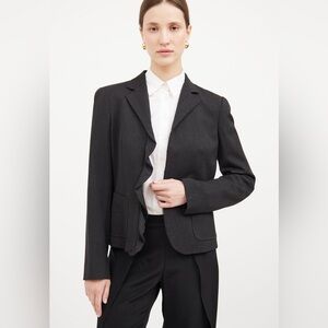 Max Mara Weekend Gray Virgin Wool Blend Ruffle Front Blazer Jacket Size 14